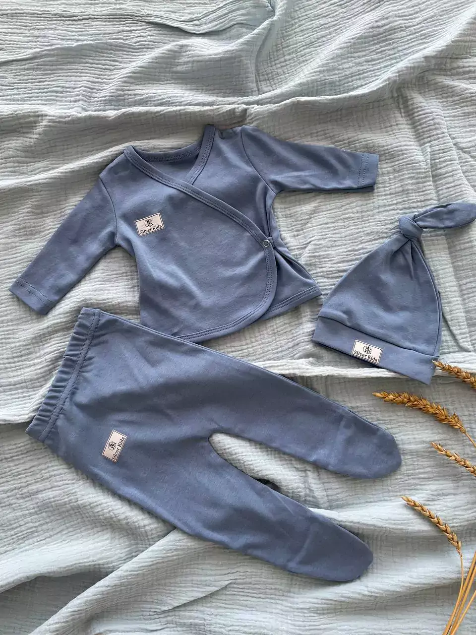 Комплект для новорождённых Карапуз (серо-голубой)