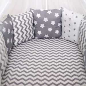 Бортик подушками в кроватку Звезда (серый)