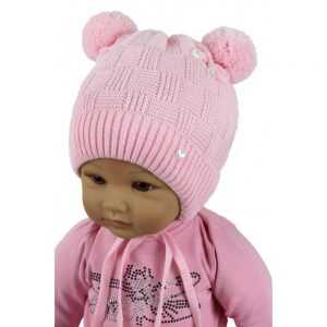 Розовая зимняя шапка на девочку р. 40-42 (3-4 месяца)