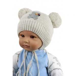 Бежевая шапка зима для новорождённых (2-3 месяца)