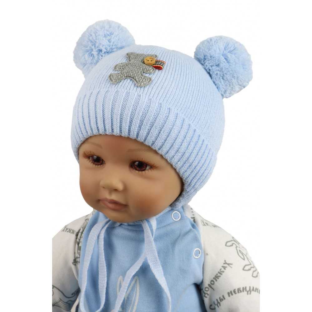 Голубая шапка зима для новорождённых (2-3 месяца)