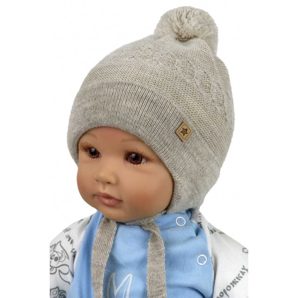 Детская зимняя шапка на завязках р.38-40 (2-3 месяца)