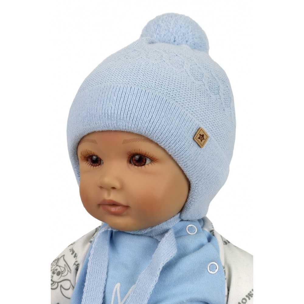 Зимняя шапка с помпонам р.38-40 для новорождённых