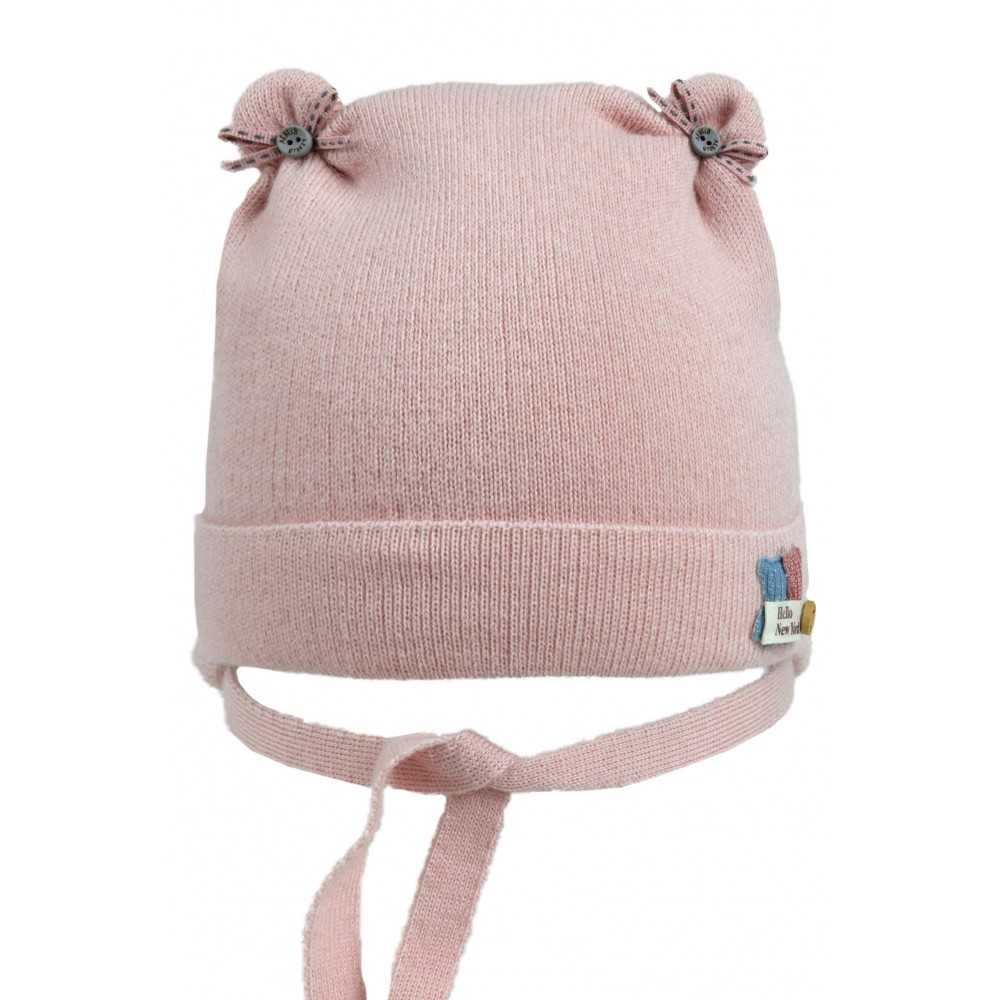 Розовая зимняя шапка на девочку (6-12 месяцев)