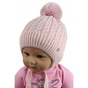 Зимняя шапка на девочку вязка косы р.38-40 (2-3 месяц)