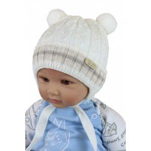 Демисезонная шапка на мальчика с помпоном Медвеженок (Копировать) – Бежевый, 4-6 месяцев