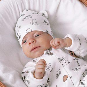 Комплект шапочек для новорождённых с ушками 2 шт голубой (Копировать)