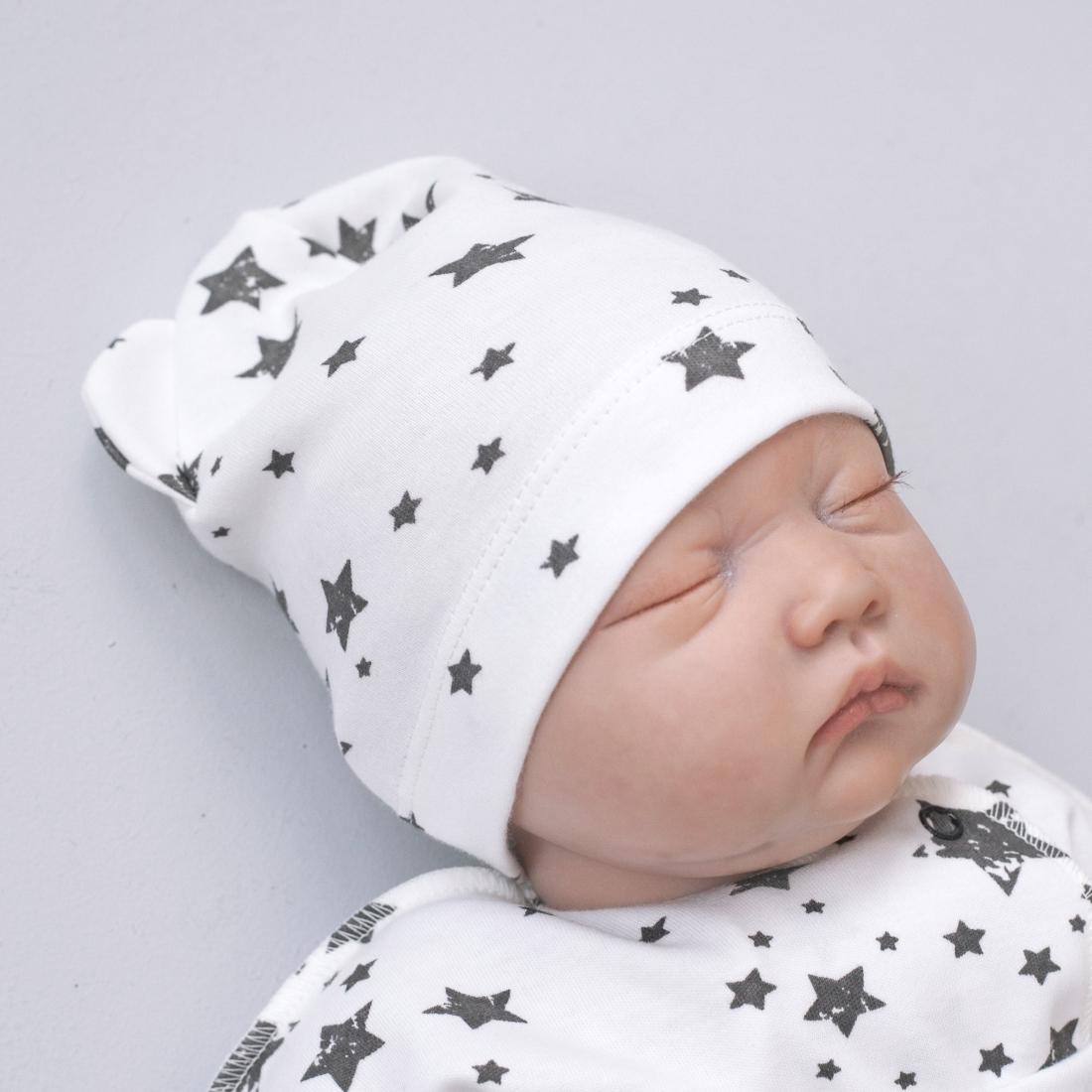 Комплект шапочек для новорождённых с ушками 2 шт голубой (Копировать)