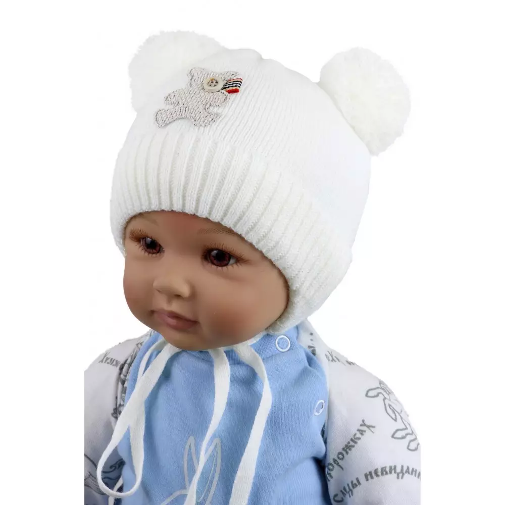 Белая шапка зима для новорождённых (2-3 месяца)